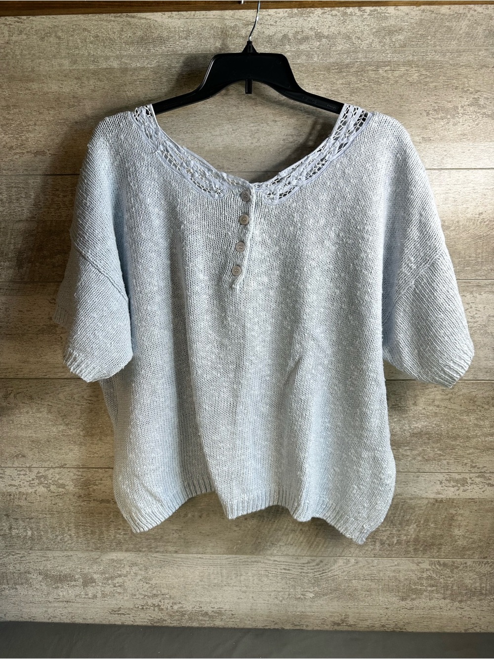 VTG 90s QPS Quality Price Style Lace Trim Dolman Sleeve Knit Sweater Blue 2X
